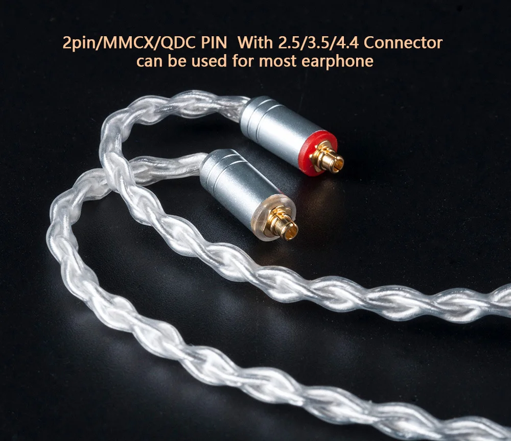 KB ухо наушник 8 Core обновлен с серебряным покрытием кабель 2pin/MMCX/QDC с 2,5/3,5/4,4 кабель для наушников для A10 C10 ZS10 ZST IM2 X6