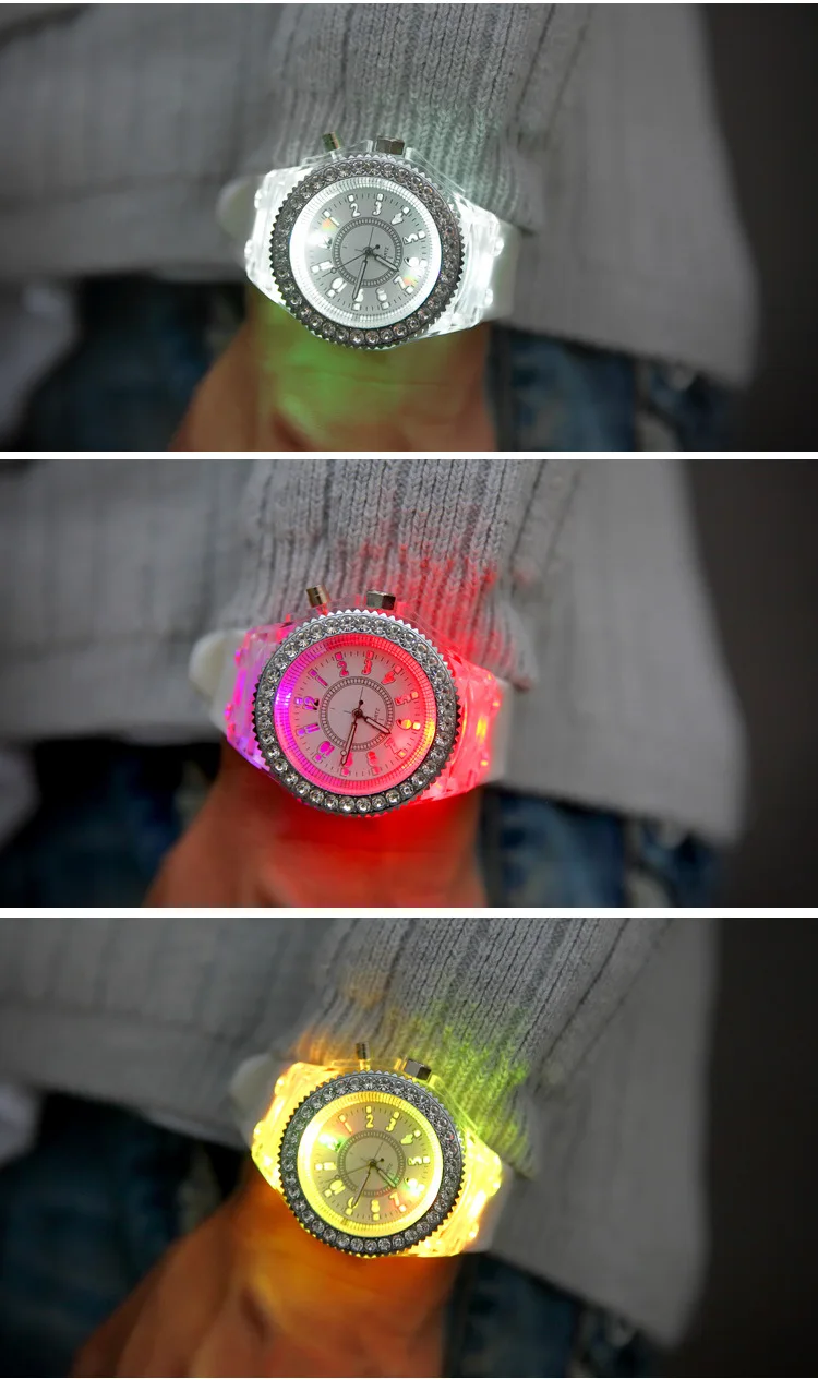 LED Flash Luminous Watches Personality Trends Students Lovers Jellies Woman Men's Watches 7 Colors Light Wrist Watch Hot