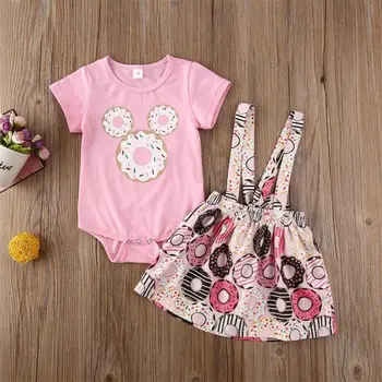 

Summer Newborn Baby Girls Romper Top Donuts Printed Skirts Outfit Clothes Set