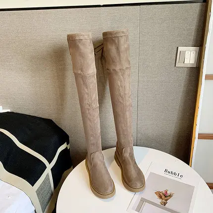 long boots brown Новинка; резиновые сапоги на платформе; модные сапоги выше колена; женские эластичные осенние черные узкие высокие сапоги; женские сапоги до бедра; Цвет Черный - Цвет: long boots brown