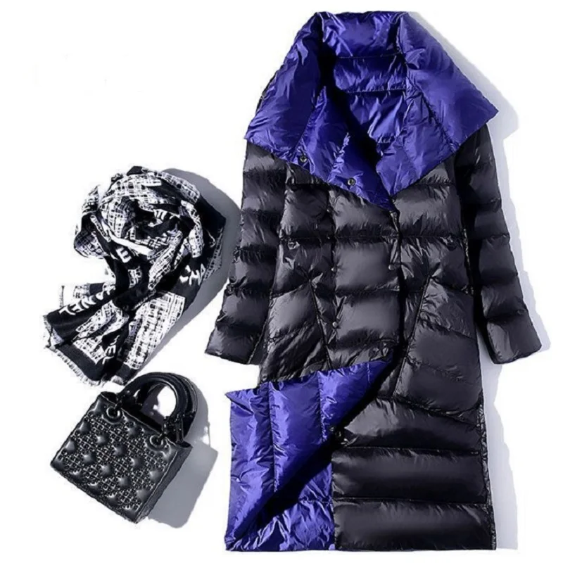 Simple Comfortable Fashion All-match Women Tops ?Women Down Jacket 2020 Double Sided Winter Turtleneck White Duck Down Coat Long Double Breasted Warm Parkas Famale Snow Outwear