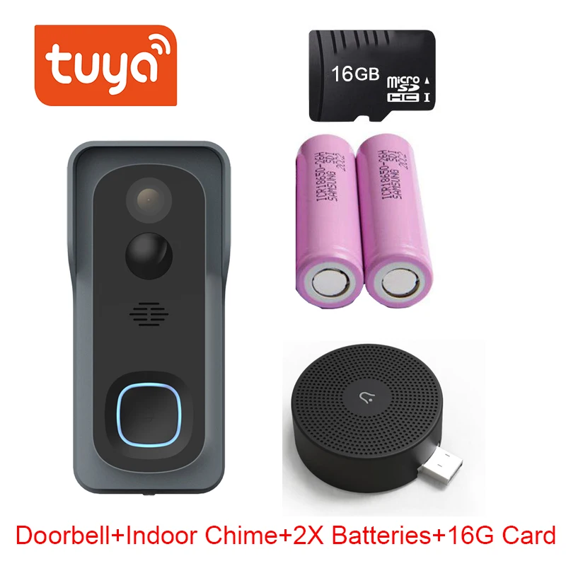 wireless video intercom system Tuya Wireless WiFi 1080P Video Doorbell with Battery USB Chime Compatible with Google and Alexa, Waterproof doorbell Smart lIfe audio video intercom system Door Intercom Systems