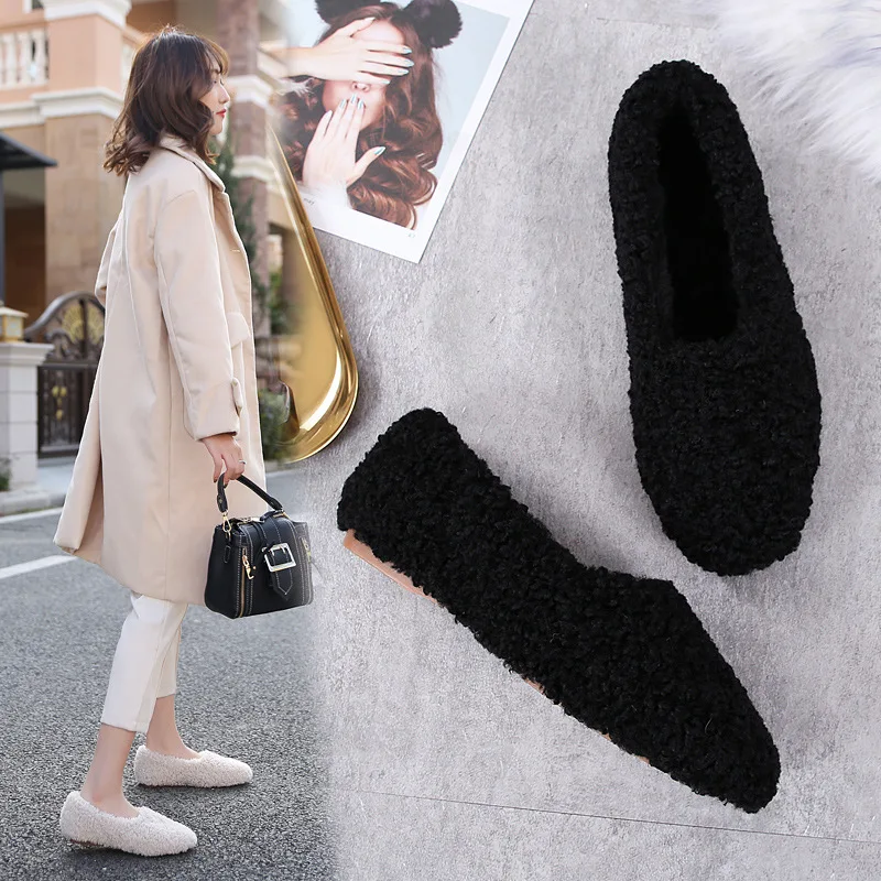 

Pregnant Shoes winter antiskid rabbit fur oxfords loafers women comfort slip on warm fur creepers flats ladies fashion moccasins
