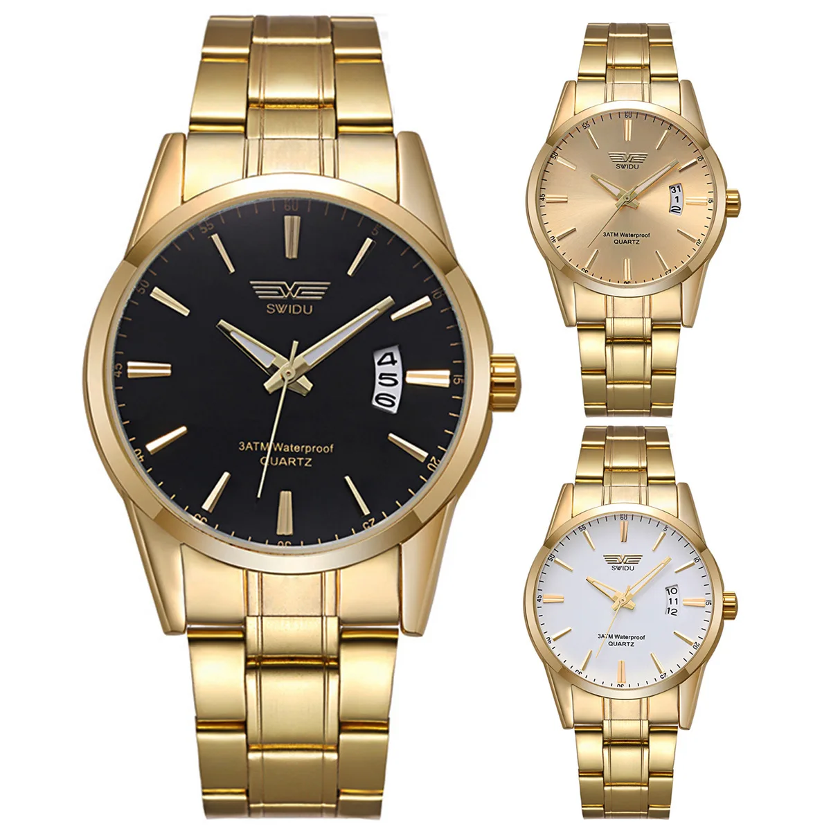 

Swidu rui degrees Swi-021 Men Gold Steel Belt Calendar Hands Luminous Watch