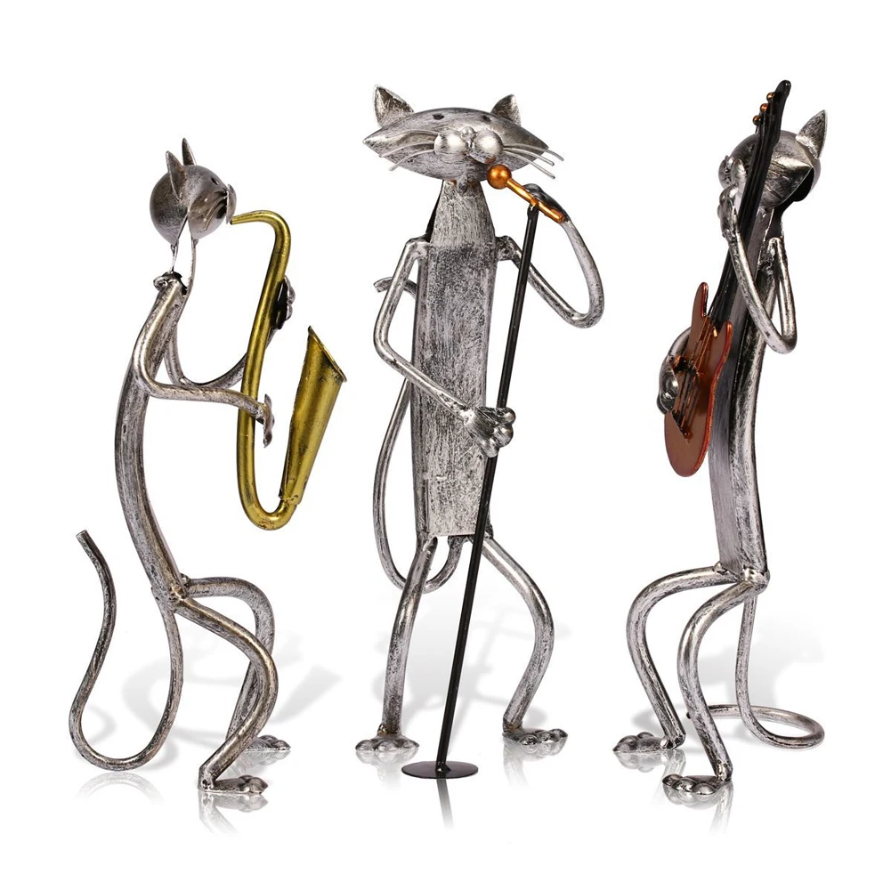 Gift Cat Sculpture Desk Decorative Crafts Figurine Living Room Modern Simple Small Handmade Home Ornament Office Iron Art