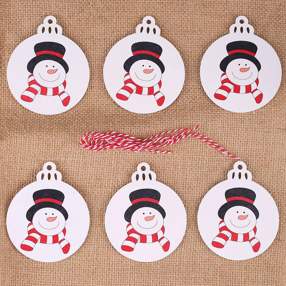6pcs one snowman Рождественская елка Декор деревянные подвесные Подвески лося автомобиль рождественское Рождество украшения для дома Новогодний подарок для детей Navidad - Цвет: 6pcs one snowman