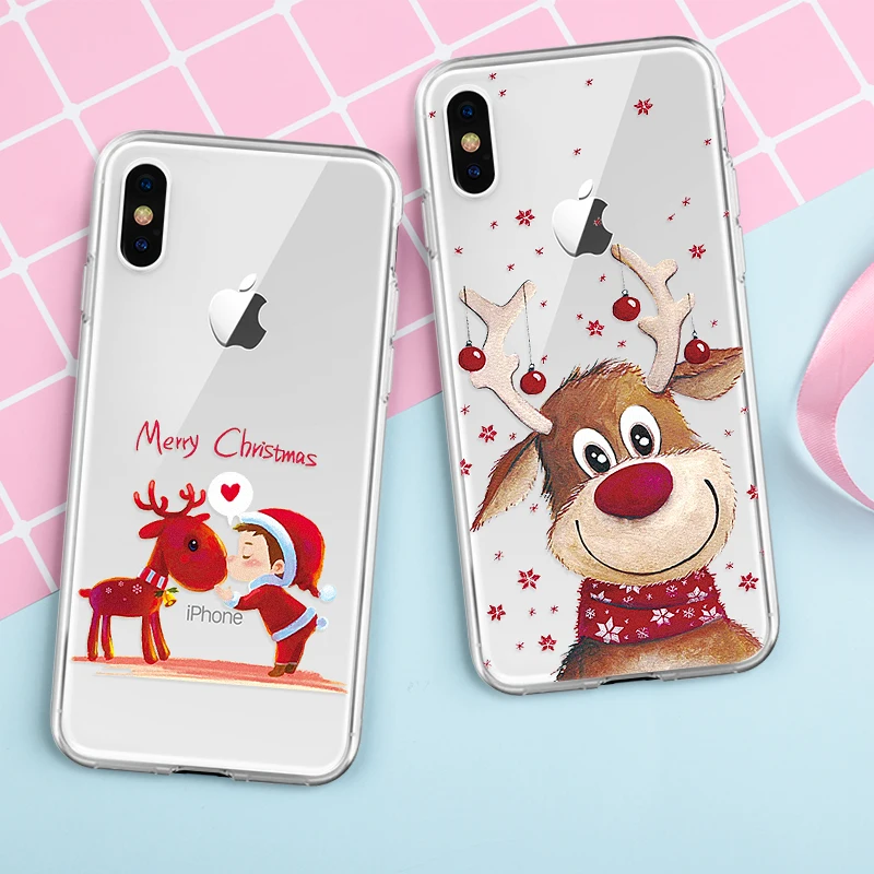 

Lovely Phone Back Cover For iPhone X XR XS Max 11 Pro MAX Christmas Santa Claus Elk Case Capa For iPhone 6 6S 7 8 Plus Shell