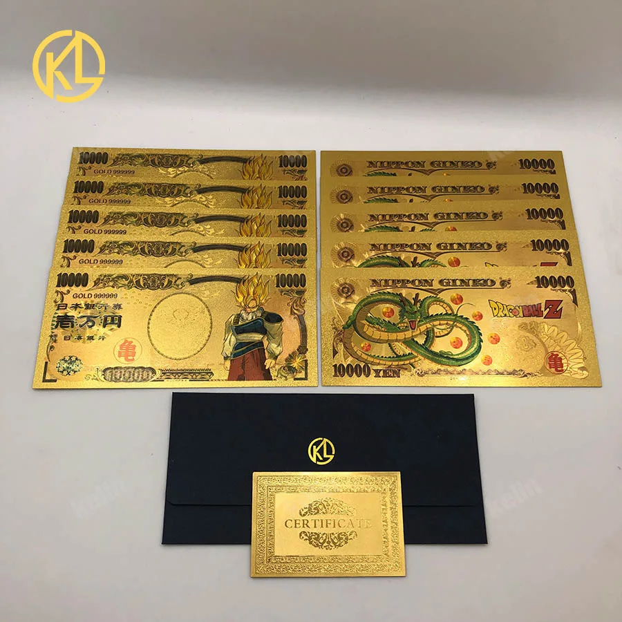 10 шт./партия Япония Dragon Ball Сон Гоку какаротто 10000 иен золото пластиковые банкноты для классической детской коллекции памяти - Цвет: 10 pcs