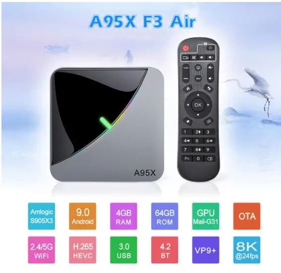 Android 9,0 RGB светильник Smart tv Box Amlogic S905X3 USB3.0 1080P H.265 4K 60fps Wifi Google Play Netflix Youtube A95X F3 Air 8K