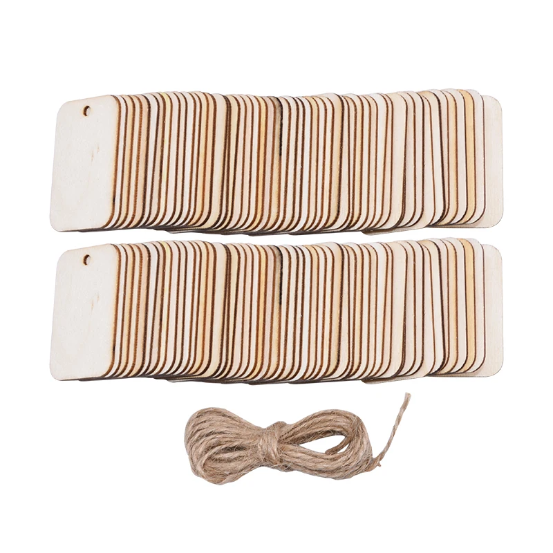 25/50/100 Uds. Etiqueta de regalo rectangular de esquina redonda con corte de madera sin terminar etiqueta colgante con cuerda boda fiesta DIY artesanía