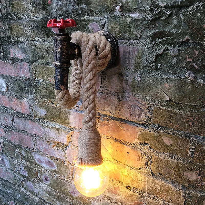 Современный водопровод светодиодный настенный светильник Ретро пеньковая веревка светильник Промышленный настенный светильник розетка домашний декоративный светильник для кафе