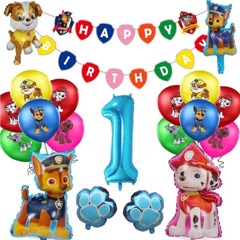 Figuras de acción de la patrulla canina para niños, modelo Marshall Chase Rubble, globos de aluminio para fiesta de cumpleaños, regalos decorativos