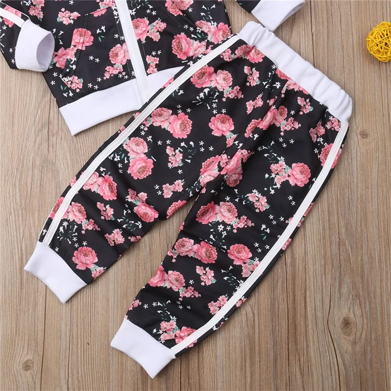 Kids Clothing Set Girls Clothing Set Kids Sweatshirt Set 3-7 Years Kids Baby Girl Clothes Set Floral Print Long Sleeve Sweatshirt Long Pants Outfits