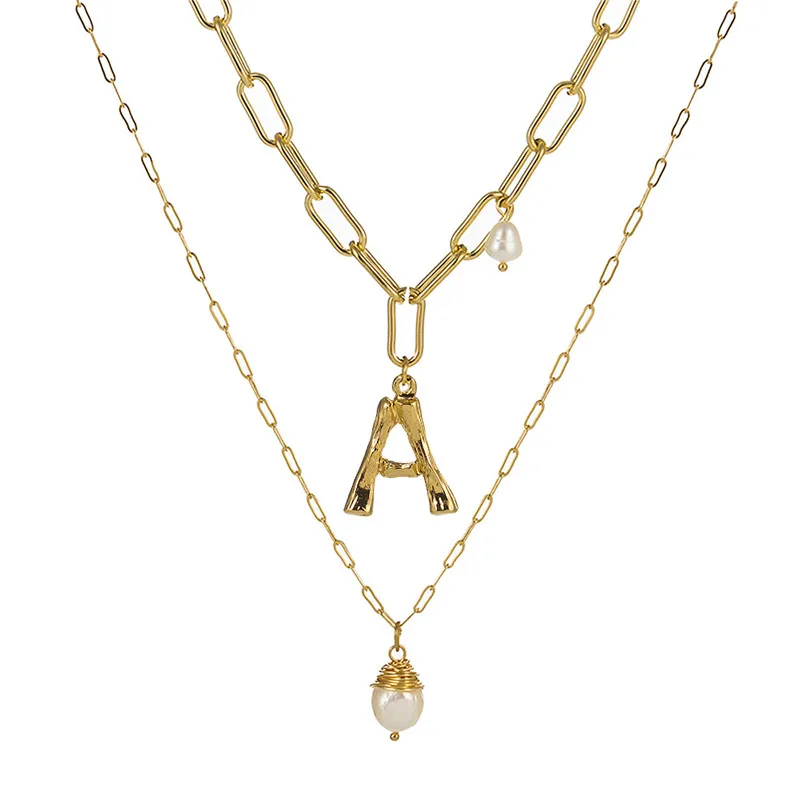 Летнее Двухслойное жемчужное ожерелье с 26 буквами и подвеской, минималистичное Оригинальное золотое ожерелье с толстой цепочкой для женщин, свадебный подарок