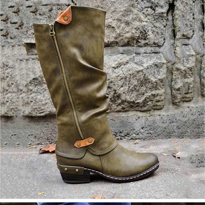 

2021 Knight Net Retro College British Heel Motorcycle Boot Fashion winter women flat boots ladies long boot