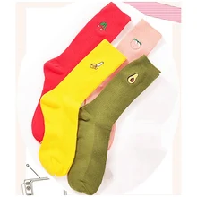 4 пары новых хлопковых женских носков с милым фруктовым принтом Meias, длинные разноцветные забавные Женские носочки с вышивкой в стиле ретро, разноцветные чулки для девочек