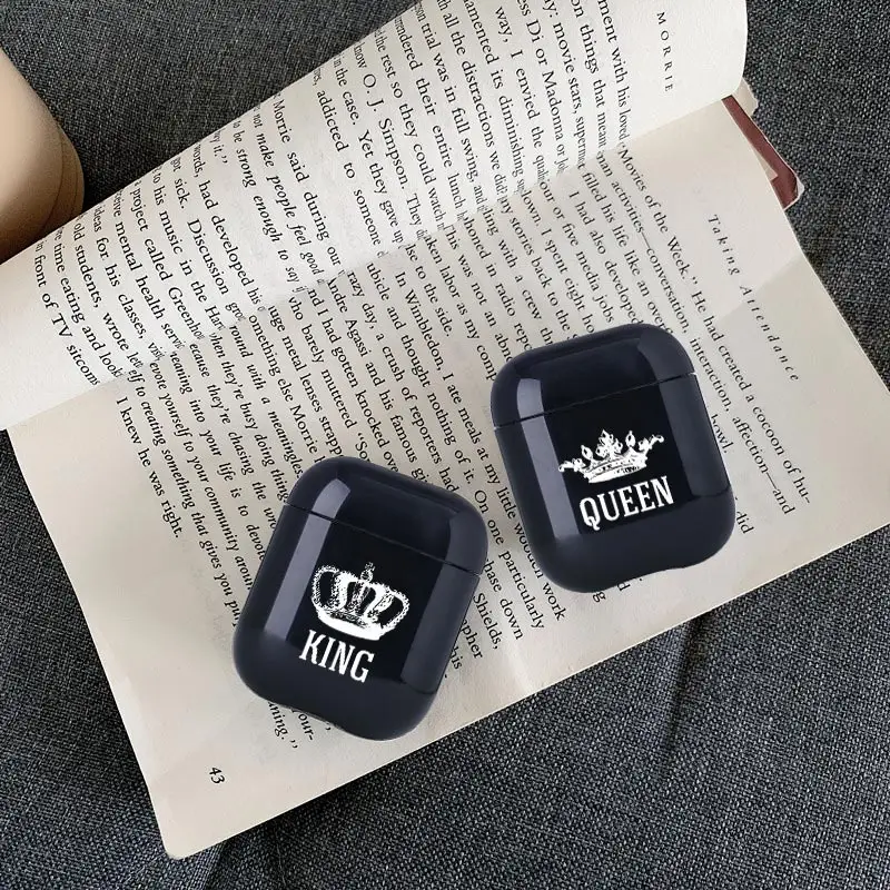 Мягкая одежда с принтом милой Air стручки чехол для Apple airpods Чехол класса люкс King queen Корона Bluetooth наушники чехол для Airpods 2 прозрачный чехол из ТПУ