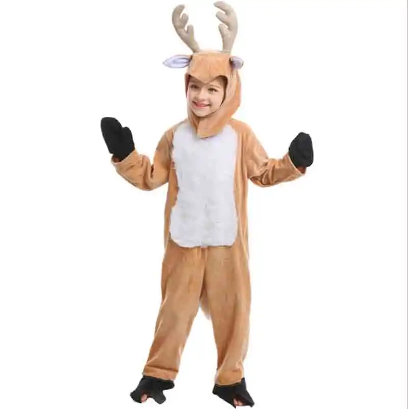 クリスマストナカイコスプレ衣装子供のためのコーヒーベルベットフード付きジャンプスーツパジャマ新年衣装子供 3 13t 女の子のコスチューム Aliexpress