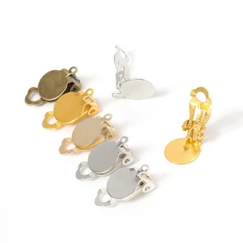 

50pcs High Quality Gold Silver Plated Iron Ear Clip Earrings Blank/Setting Base Fit 10mm Glass Cabochons Diy Components Findings