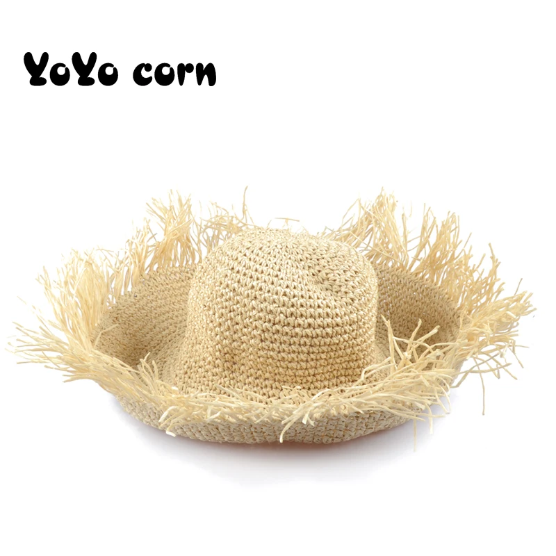 YOYOCORN Соломенная женская Летняя шляпка ручной работы большая грива борода праздник ветер дикий складной пляж бассейна Кепка Солнцезащитная путешествия море