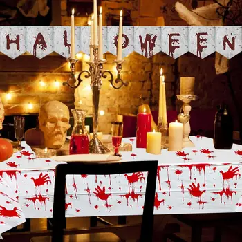 

Blood Handprint Theme Halloween Party Supplies Paper Cup Paper Plate Table Bulaqi Blood Horror Decoration 10 Piece Set 24 People