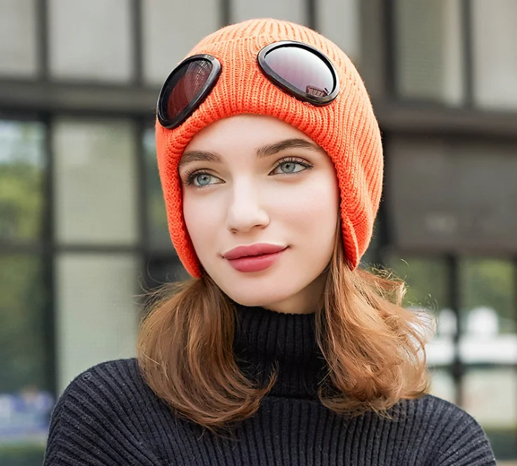 Теплая зимняя вязаная шапка skullies beanies, женская брендовая Высококачественная зимняя женская ветрозащитная теплая шапка с глазами, вязаные шапки