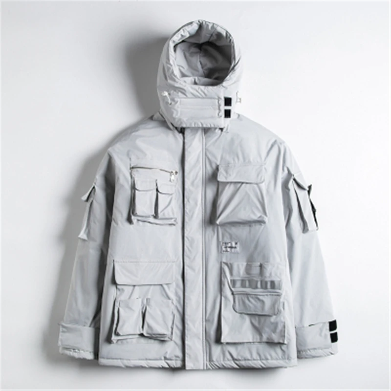 Размер США,, зимние мужские куртки-карго, уличная одежда, хип-хоп, теплое плотное пальто, много карманов, верхняя одежда, мужская, одноцветная, DG488 - Цвет: grey