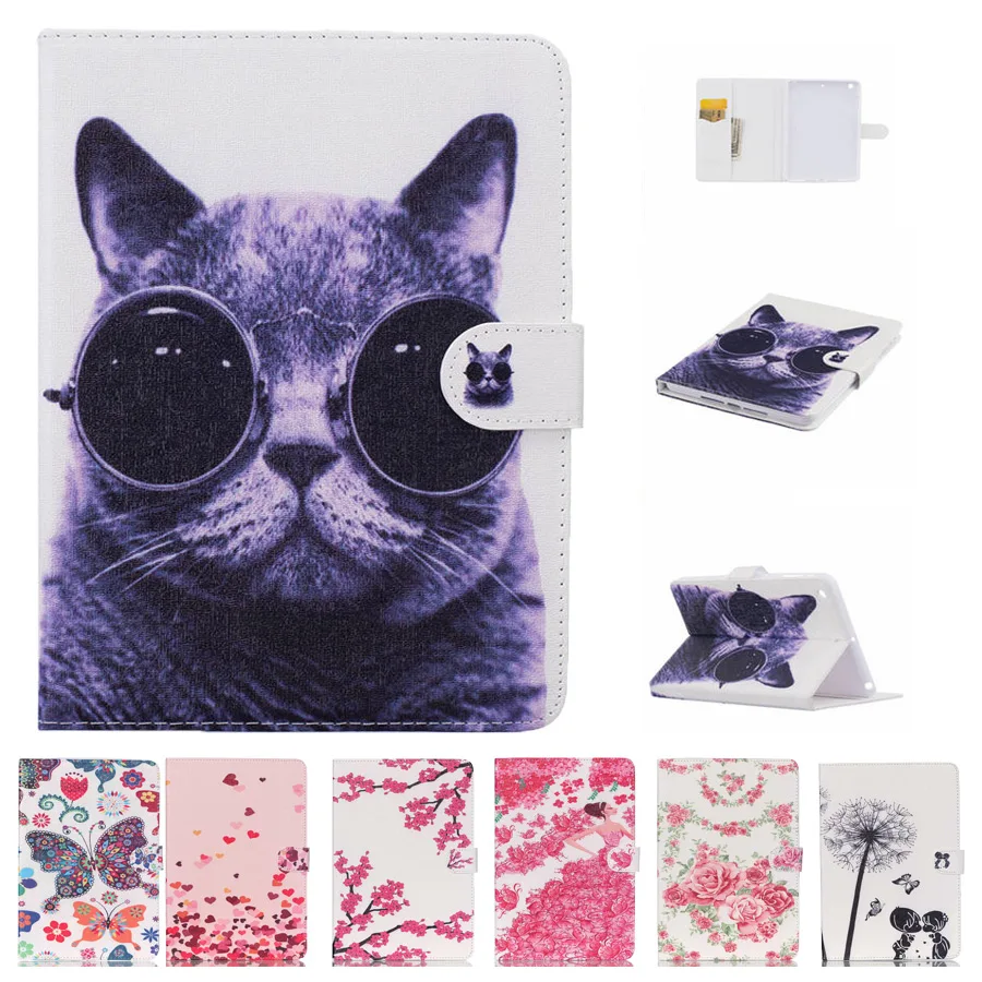 

Cute Cartoon Cat Printing PU Leather Case For Apple iPad 6 ipad Air 2 9.7 inch With Wallet Card Slots tablet case+film+pen