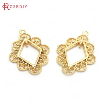 

(37380)6PCS 22x15MM 24K Gold Color Brass Rhombus Lace Edge Earrings Connect Charms Pendants High Quality Jewelry Making Supplies