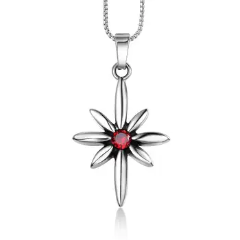 

Hemiston Stainless Steel Flower With Red Zircon Necklace 2020 Brand Link Chain Fashion Jewelry Ts Style Bijoux Gift For Men