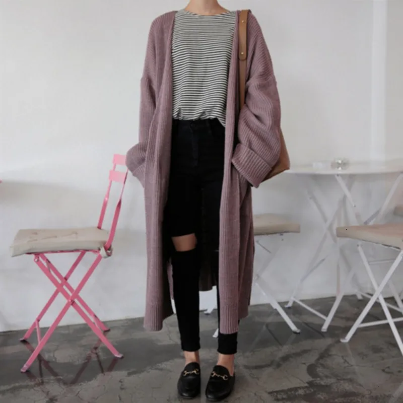 

TVVOVVIN 2019 Autumn Long Fund Open Stitch Solid Color Lazy Style Loose Knitting Long Sleeve Sweater Loose Coat Woman L172