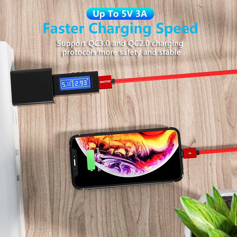 Магнитный кабель MANTIS для Apple iPhone 3A, магнитный кабель usb type C для зарядки Micro USB телефона, зарядное устройство для передачи данных, шнур для быстрой передачи данных на базе Android
