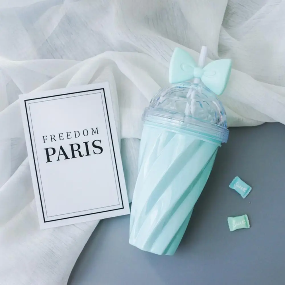 LanLan 400 мл милый карамельный цвет бант с переплетенными линиями чашка с соломинкой для питья
