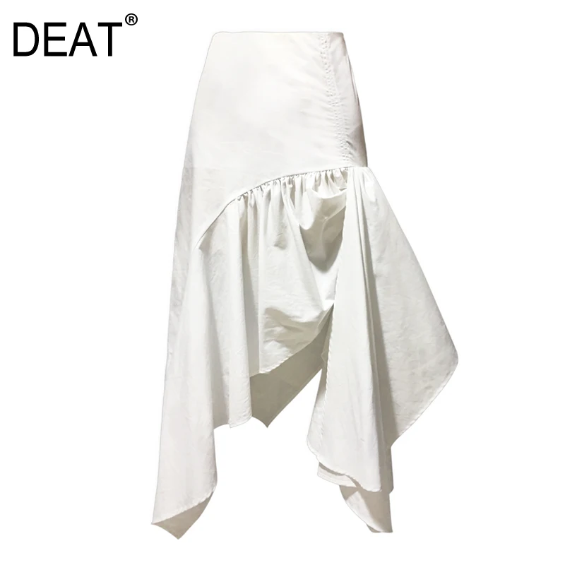 

DEAT Solid Color High Waist Zipper Stitching Irregular Ruffled Woman Skirt Versatile Minimalist Fashion 2020 Autumn New TV677