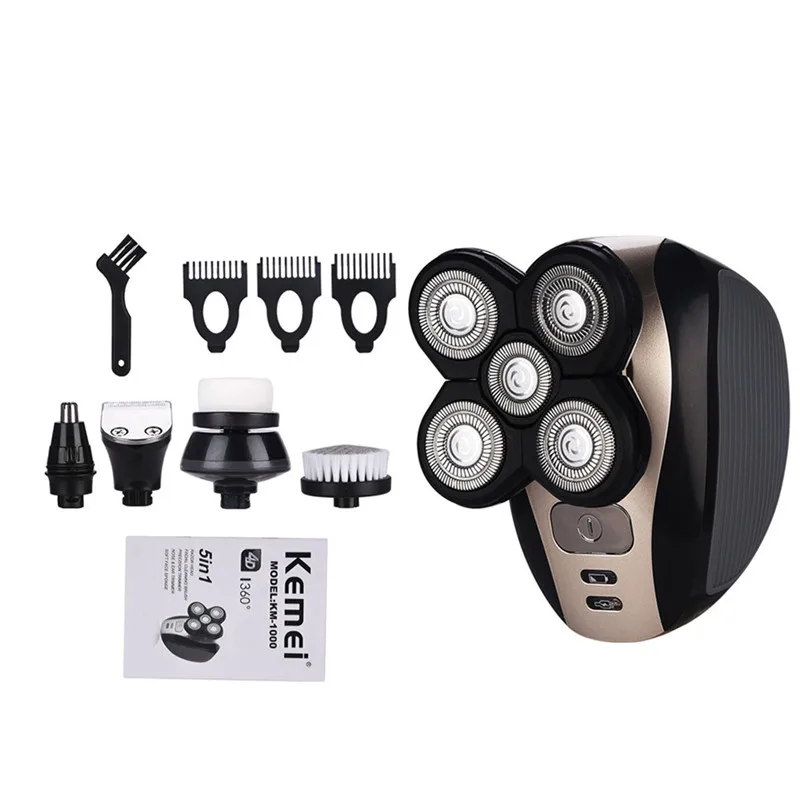 

Kemei 5 In 1 Waterproof Electric Shaver Five Floating Heads Razor Rechargeable Hair Trimmer Face Brush Machine Beard Trimmer