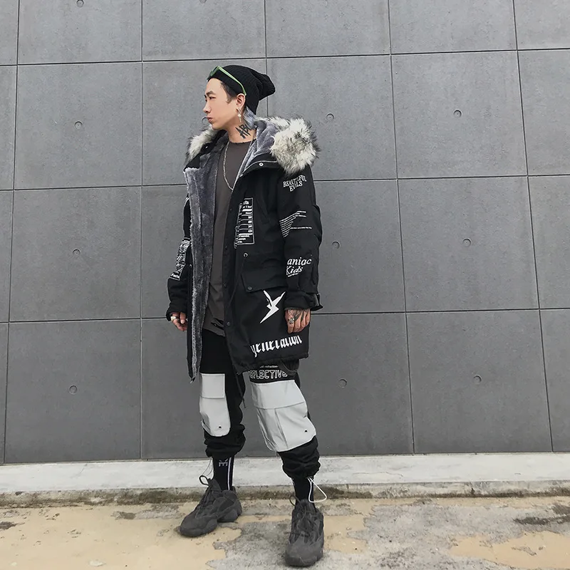 Seveyfan, мужская куртка и пальто в стиле хип-хоп с большим меховым воротником, зимняя ветровка с капюшоном, Длинные парки, модная зимняя куртка R2876
