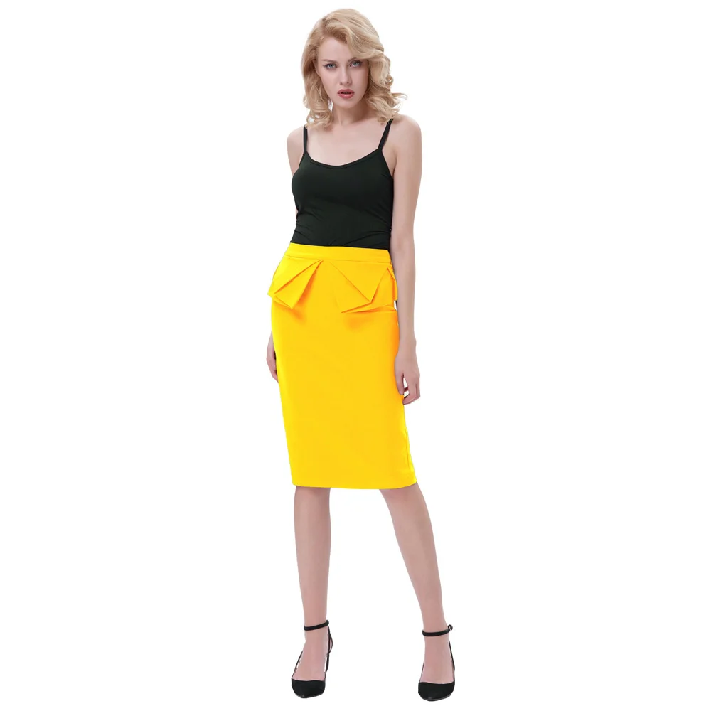 Formal Office Business Women Skirt Elastic Plain Formal Office High waist Business Casual Skirt High Waist Pencil Cut