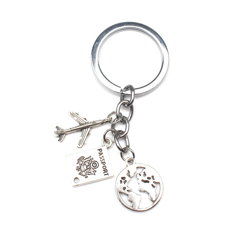 

New Traveler Keychain Passport Airplane Pendant Keyring Earth Stewardess Gift Handmade Travel Souvenir Key Chain Bag Jewelry Car