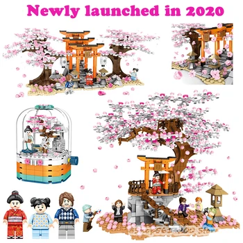 

2020 New Lepining Compatible Building Block Toys Japanese Cherry Blossom Series Street View Toy Girl Building Block Gift