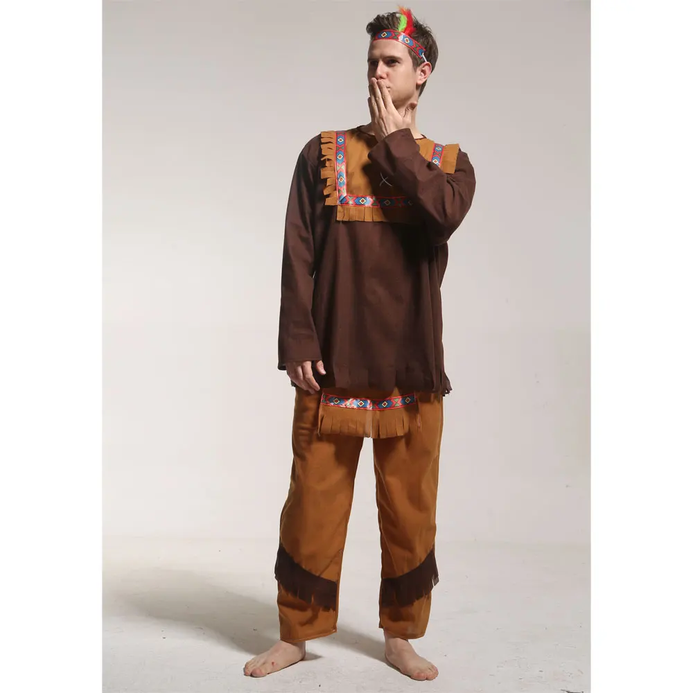 Cosplay Costume Adult Couple Indian Native Clothes Women Men Primitive Man Caveman Tassel Halloween Carnival Party Fancy Dress