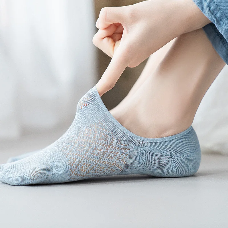 5 Pairs/Multiple Woman Silicone Non-slip Invisible Socks Summer Solid Color Mesh Ankle Cotton Socks Women's Slippers Fashion Lot
