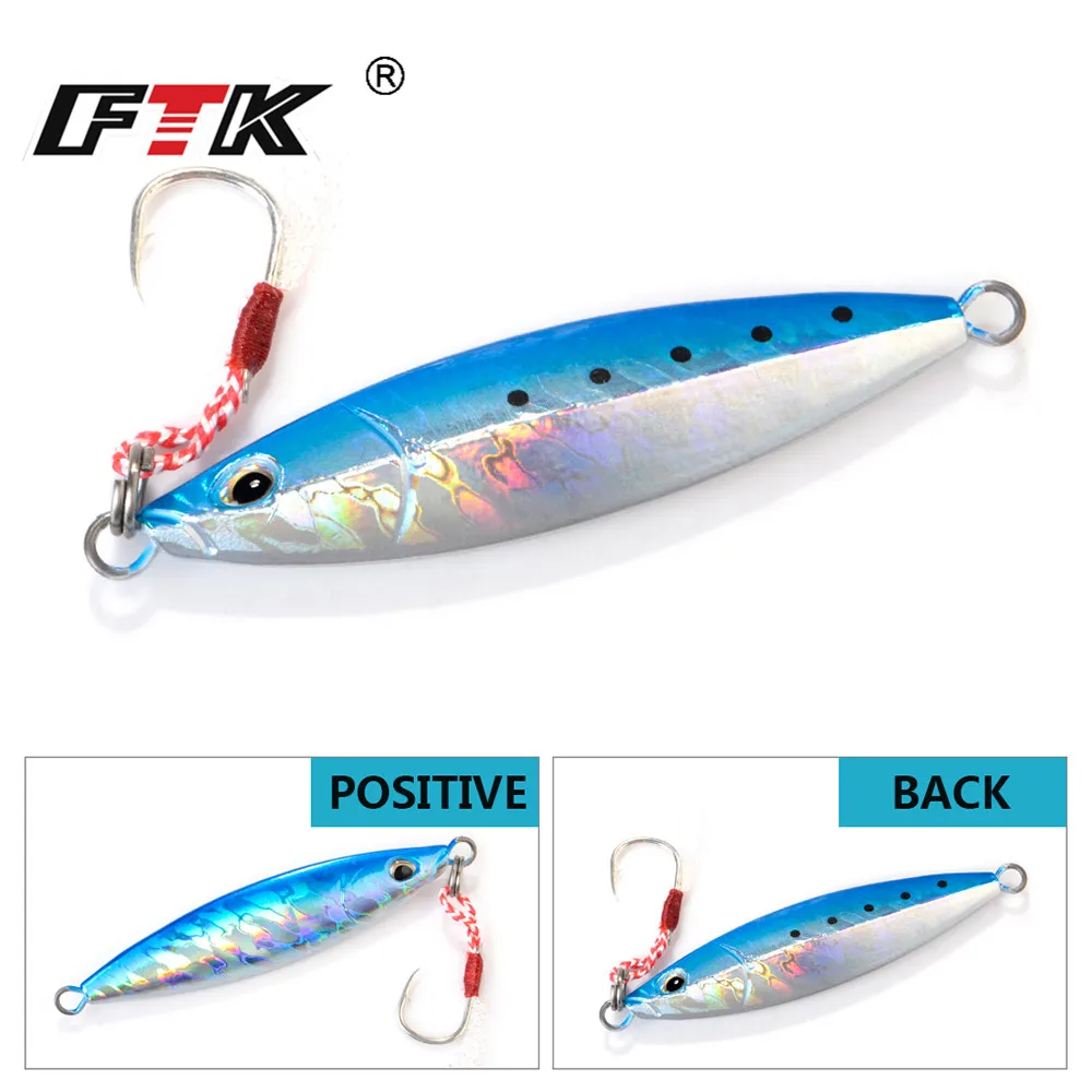 FTK 80/100/150g 3D Eyes Hard Metal Jigging Fishing Lure 98-118mm Slow Sinking Micro Jig Sea Boat Fishing Bait With Assist Hook