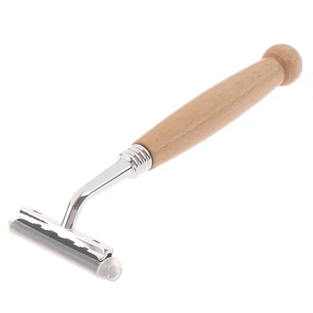 

1pcs Shaving Safety Blade Razor Shaver Wooden Handle Barber Men's Manual Beard Hair Care Tool