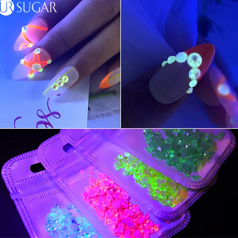 1 сумка светящиеся Стразы для ногтей Сверкающие Красочные микс Размер 3D украшения для ногтей Flatback камни для ногтей бусины украшения для ногтей DIY
