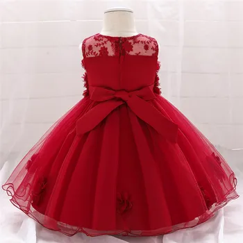 

Baby Girl Dress Mesh Midi No Sleeve Flower See-Through Round Collar Lace High Waist Flared Princess Dress