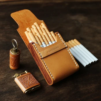 

6 Style Ultra-thin Wooden Leather Cigarette Case 7/10/20 Sticks Temperament Men Portable Retro Cigarettes Holder Storage Box