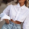 Bclout Office Crop Top Women Blouses Sexy Turn Down Collar White Shirt Flare Sleeve Blouse Female Autumn Streetwear Fashion Tops ► Photo 2/6