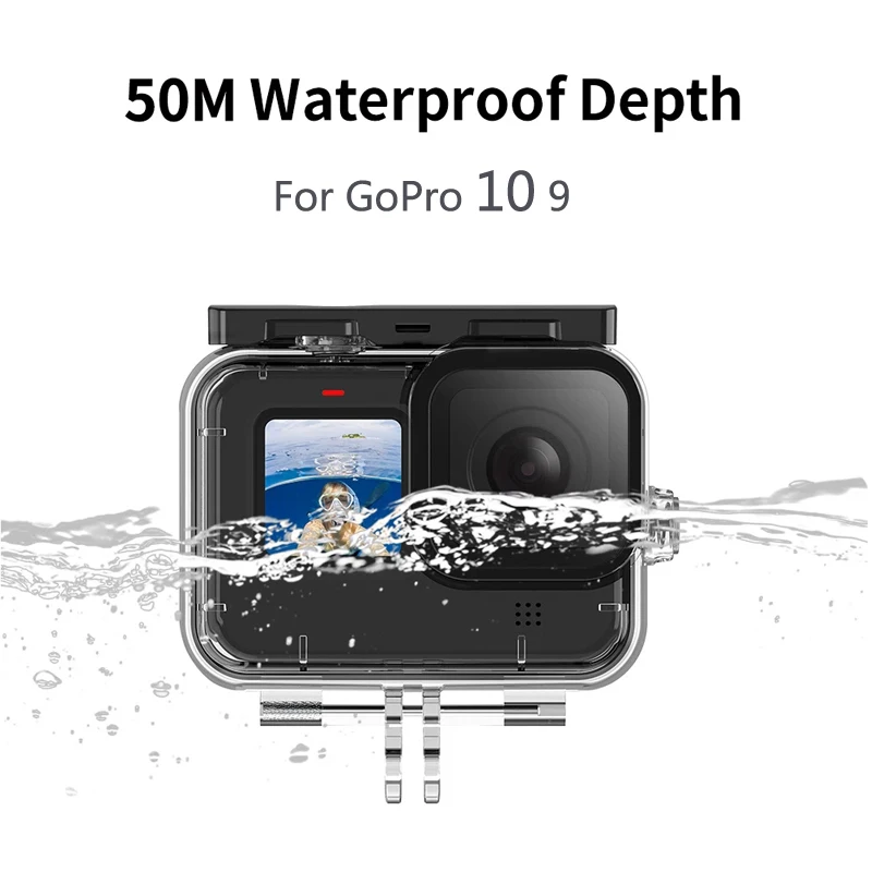50M Per Gopro 10 Custodia Impermeabile Custodia Subacquea In Vetro Temperato Custodia Subacquea Per Gopro Hero 9 10 Accessorio Per Fotocamera Nero