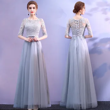 

Plus size Robe De Soiree Evening party Dresses Long A-Line V-Neck half Sleeve lace Formal prom Dresses Women bridesmaid Gown