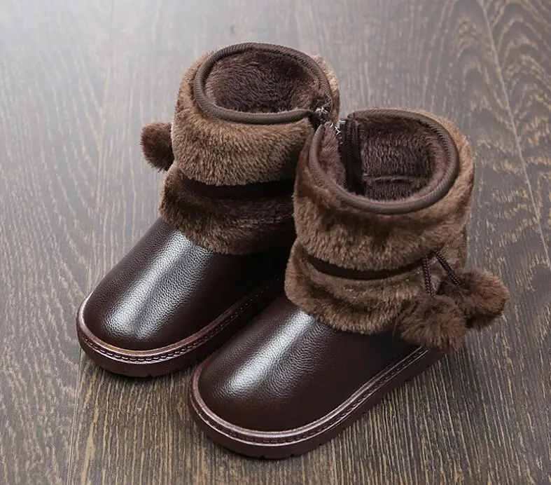 Зимние Детские зимние сапоги детские кожаные ботинки плюшевые хлопковые ботинки водонепроницаемые ботинки без шнуровки для девочек модные детские ботинки размер 21-30